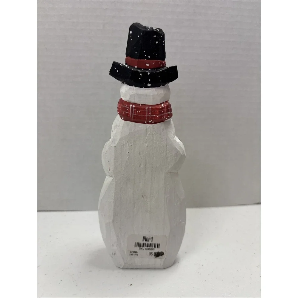 Vtg Pier 1 Christmas Hand Painted Wooden Snowman Christmas Decoration 8